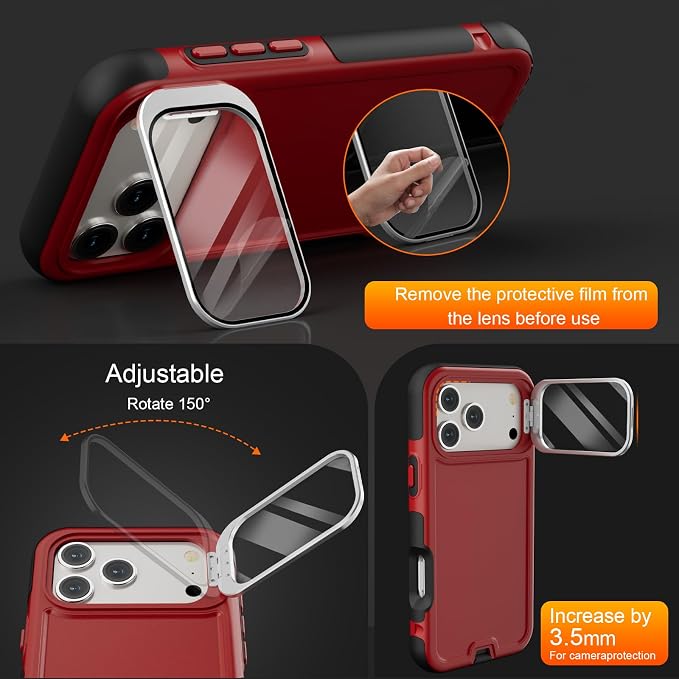 Follaroma Magnetic for iPhone 17 Pro Max Case with Camera Cover Stand, Red | Built-in Glass Camera Cover Stand,Compatible with MagSafe,Heavy Duty Shockproof Protective,Military-Grade Anti-DropDual Case - Image 2