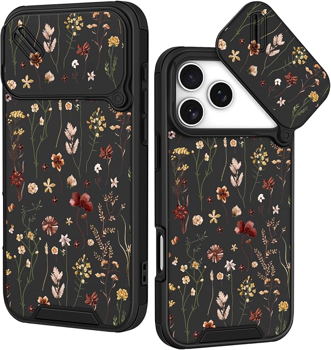 for iPhone 17 Pro Case - Women Cute Phone Cover Girly Pretty Fancy Unique Aesthetic Design Slide Camera Cover Protective Case for Apple for iPhone 17 Pro, Flowers Floral by Goocrux