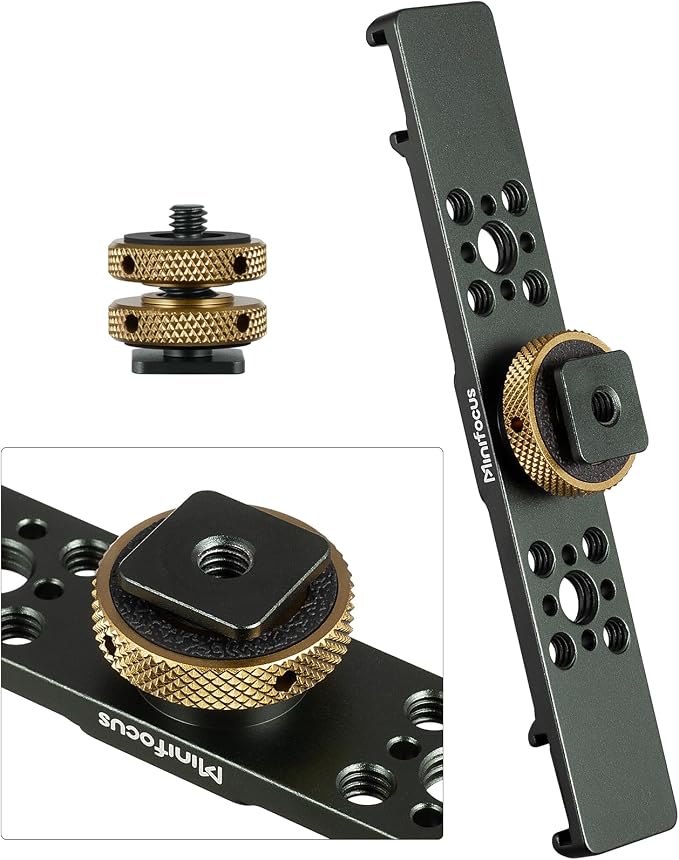 MINIFOCUS Triple Cold Shoe Extension Bar Mount, Aluminum Alloy Hot Shoe Mount Bracket with 1/4" Thread Holes for DSLR Camera Microphone Tripod LED Video Light Flashlight - Image 7