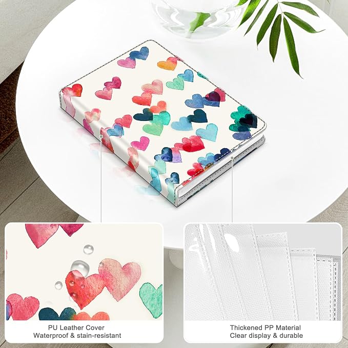 Fintie Photo Album for 3.5x4.25 Inch Polaroid Films, 64 Pockets | For Fujifilm Instax Wide Films, Polaroid Now+, Flip I-Type 600 Sx-70 Photos, Small Wallet Album, Memory Book, Raining Hearts - Image 4