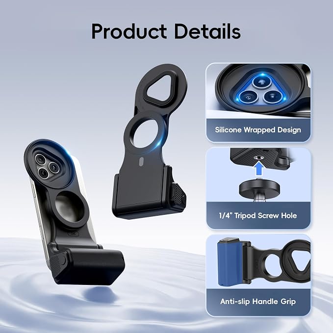 JJC Magnetic Phone Camera Grip with 67mm Filter Adapter Kit, Compatible with iPhone 16 Pro 15 Pro 14 Pro, with Remote Control & 1/4” Tripod Screw for Vlogging Video Recording Mobile Filmmaking - Image 6
