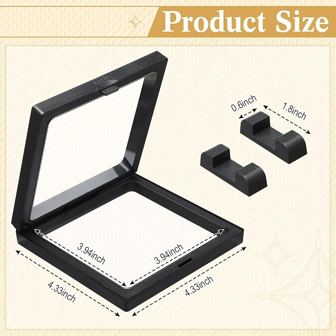Harloon 12 Pcs 3D Floating Display Case, Black, 4.3 x 4.3 x 0.8, Square | 3D Floating Frame for Challenge Coins, Medallions, Fossils, Gemstones, Jewelry, Collectibles Shadow Box Display Holder - Image 2