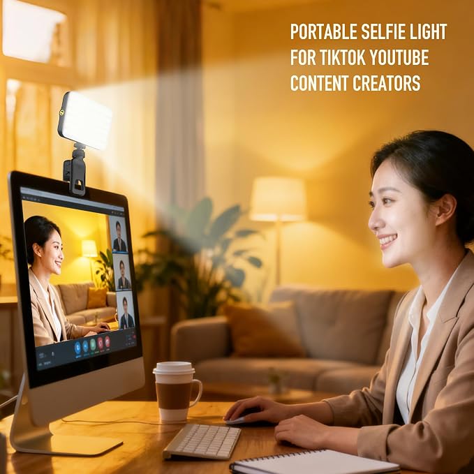 91 LED Portable Charger Selfie Light Video Conference Lighting | with Clip & Camera Tripod Adapter, Rechargeable 2000mAh, CRI 96+, 4 Light Modes, for Phone iPhone Webcam Laptop Makeup - Image 9
