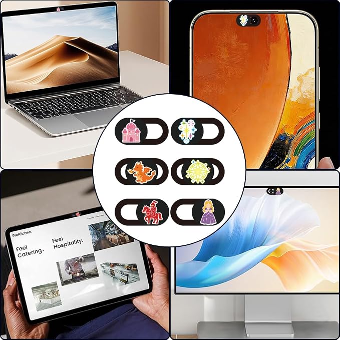6Pcs 6 Styles Camera Cover Slide Cute 0.04 Inch Privacy Guard Accessories, Thin Camera Privacy Blocker Castle Princess Pattern for Laptop Desktop Computer Tablet Notebook Home Office Use - Image 5