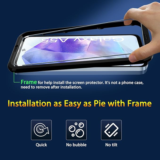 QsmQam 3 Pack Screen Protector for Samsung Galaxy A55 + 3 Pack Camera Lens Protector, Ultra HD Tempered Glass, 9H Hardness, Anti Scratch, Easy Installation - Case Friendly - Image 7