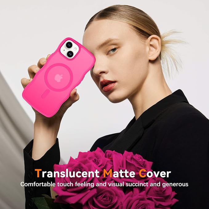 BENTOBEN Magnetic for iPhone 13 Case iPhone 14 Case, Cute Wavy [Compatible with MagSafe] Matte Anti-Slip Bumper Women Girls Boys Protective Cover for 13/14 6.1" Hot Pink - Image 4