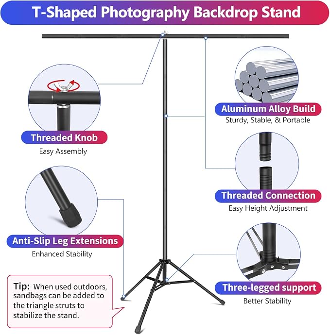 White Backdrop with Stand, 6.5x8.2FT Background with 7.5x7.9FT Stand | Wider backdrop with stand kit, adjustable, portable, carry bag & 5 clamps, white photo backdrop for photography video studio - Image 3