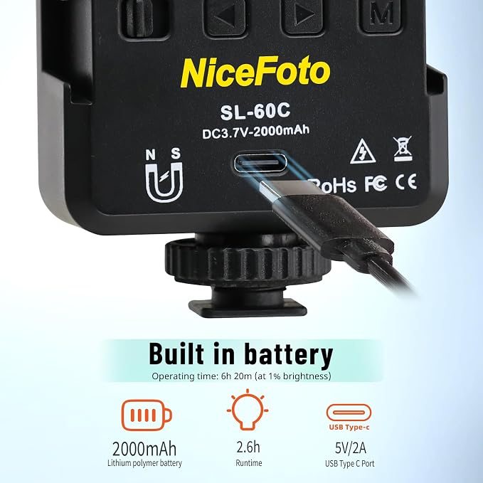 RGB Video Lights, Portable LED Camera Light with 3 Cold Shoe | 2500K-9000K, CRI 96+, 18 Scene Modes, 2000mAh Rechargeable, Magnetic, 1/4 Screw, for Photography, Vlogging, Content Creator ﻿ - Image 6