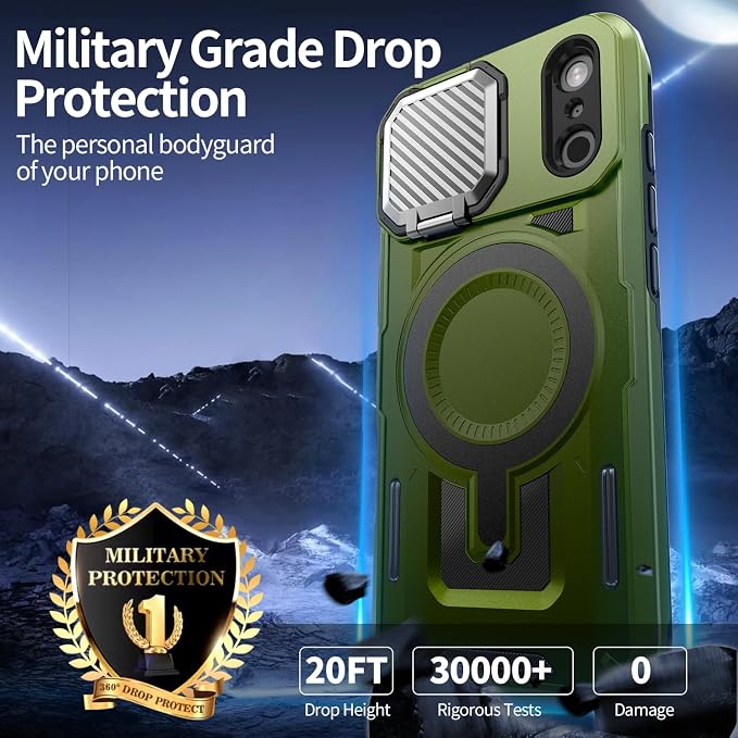 Camera Stand Case for iPhone 17 Pro, [Compatible with MagSafe] [Lens Cover] 2025 Version Military Grade Protective Soft Case for iPhone 17 Pro 6.3 inch Men Women, Green - Image 4
