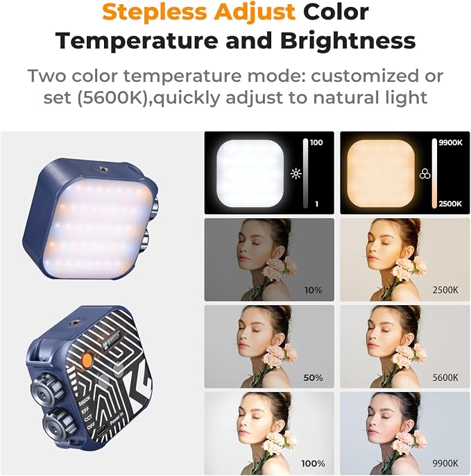 K&F CONCEPT Bi-Color LED Video Light, 2000mAh, 2500K-9900K, CRI 96+, Blue | Rechargeable Portable Camera Lights, 15 Light Effects Photography Lighting for Vlogging/Selfie/Content Creator L01 - Image 4