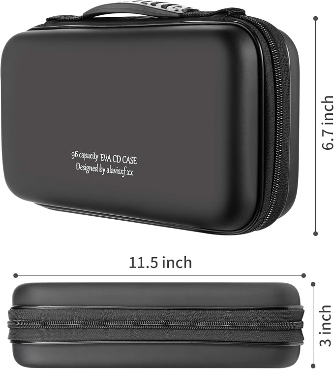 alavisxf xx CD Case, 96 Capacity EVA Protective Blu-ray DVD Case Portable Zipper CD Case Holder Disc Storage Organizer Wallet Bag for Car Home Travel (96 Capacity, Black96) | EVA Shock-resistant, Double Zipper Closure, Portable Handle, DVD Storage Orga... - Image 2
