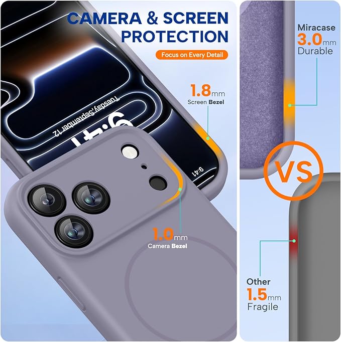 Miracase Silicone & Magnetic for iPhone 17 Pro Max Case, Lavender Gray | Compatible with MagSafe, Camera Control Cover, Premium Silicone Cover Shockproof Drop Protection Phone Case for 17 Pro Max - Image 3