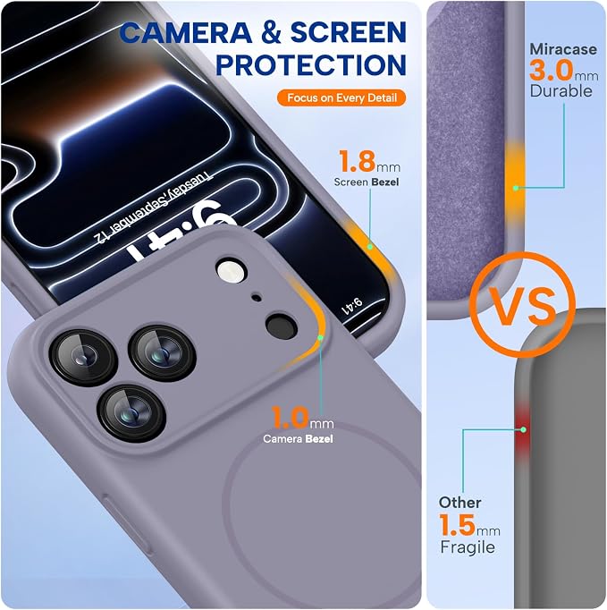 Miracase Magnetic for iPhone 17 Pro Case, Silicone, Lavender Gray | Compatible with MagSafe, Soft Microfiber Lining,Shockproof Drop Protection Phone Case for 17 Pro - Image 2