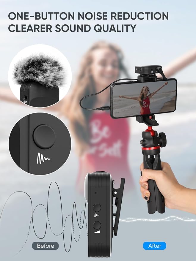 Moman Wireless Lavalier Microphone, 2.4GHz Compact Wireless Lapel Mic System with Noise Cancellation Transmission 8H Battery Life for DSLR Cameras/Smartphone/Tablet/Live Streaming (C1 Solo) - Image 2