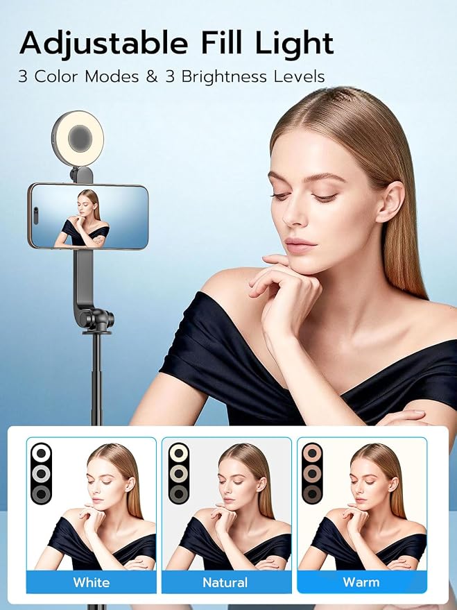 USKEYVISION Vlogging Kit, Content Creator Essentials w/Light & Lavalier Mic | Magnetic Selfie Stick Tripod for iPhone with Light, Vlogging Microphone for Content Creators, Youtube Recording(SPT-02Combol) - Image 3