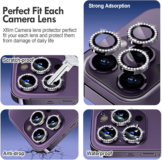for iPhone 14 Pro/14 Pro Max Camera Lens Protector Diamond, Purple | Individual Metal, 9H Hardness, Scratch Resistant, Shockproof, Drop Protection, Case Friendly, Stylish Accessories - Image 3