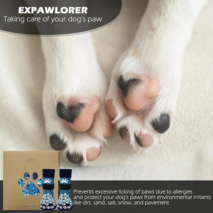 EXPAWLORER Anti Slip Dog Socks to Prevent Licking Paws, Dog Shoes for Hot Pavement, Dog Booties for Small Medium Large Senior Dogs, Traction Control Boots & Paw Protectors for Hardwood Floors - Image 3