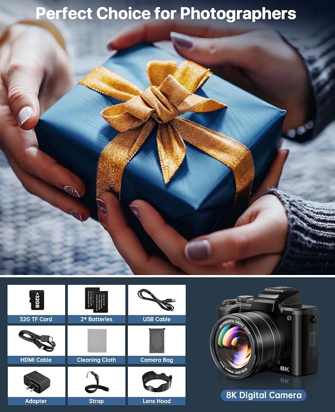 8K Digital Cameras for Photography, 2026 Autofocus 88MP WiFi Professional Photography Camera with Dual-Lens for YouTube, 16X Digital Zoom, TF Card, Lens Hood, Touch Screen,2 Batteries & Charging Stand - Image 8