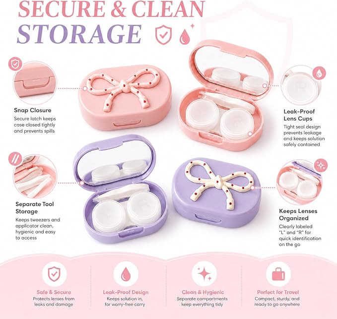 Cute Bow Contact Lens Case, Portable Travel Contact Lens Holder with Mirror, Aesthetic Bow Tie Contact Lenses Kit for Daily & Travel Use (#Style C) - Image 4