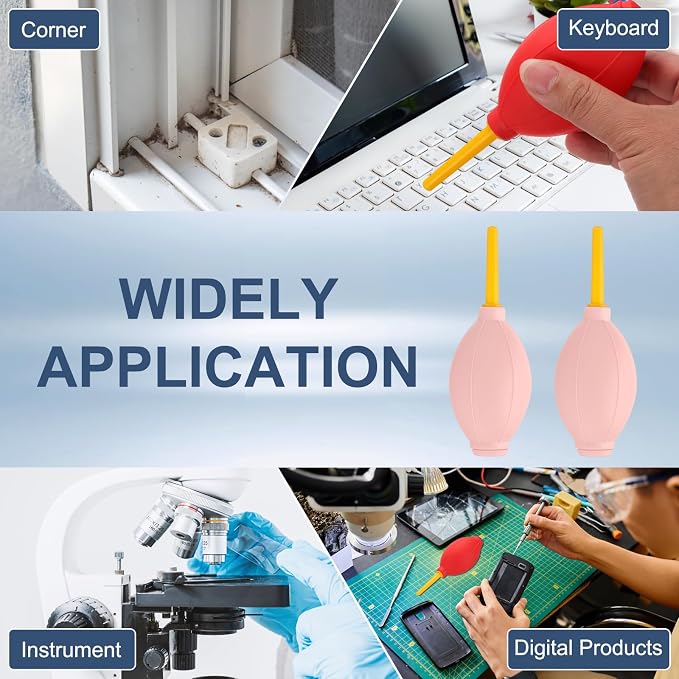PATIKIL Soft Tip Air Blower Dust Blaster, 3 Pcs Rubber Bulb Air Pump Dust Blower Cleaner Cameras Lens Cleaning Tool with Long Nozzle for Camera Lens Computer Keyboard, Pink/Yellow - Image 6