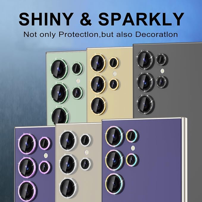 for Samsung Galaxy S24 Ultra Camera Lens Protector, Individual Metal Ring Tempered Glass Lens Cover, [Strong Adsorption] Scratch Resistant Ultra-Thin HD Clear Lens Cover, 2 Set-Purple Sparkly - Image 7