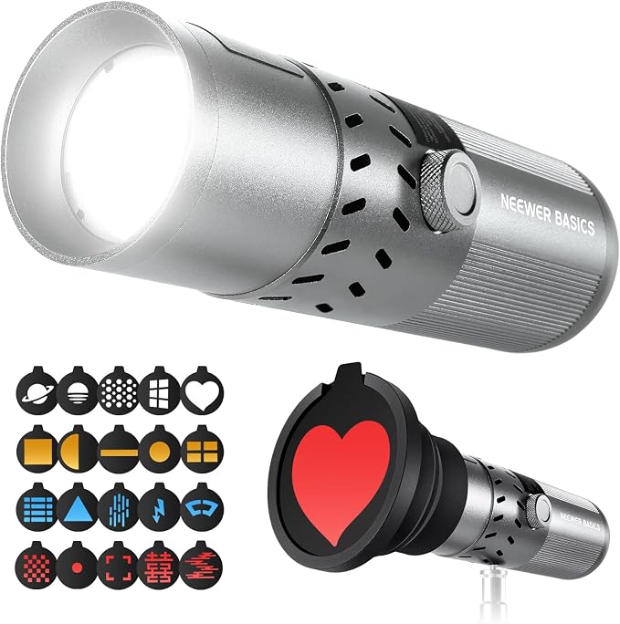 NEEWER BASICS 20W RGB Photography Flashlight with 4 Colors/20 Gobo Filters, Built in 49.95Wh Battery, 6300K CRI95+ Portable LED Spotlight Ambient Sunset Light for Video Recording Studio Lighting, FL20 by Neewer