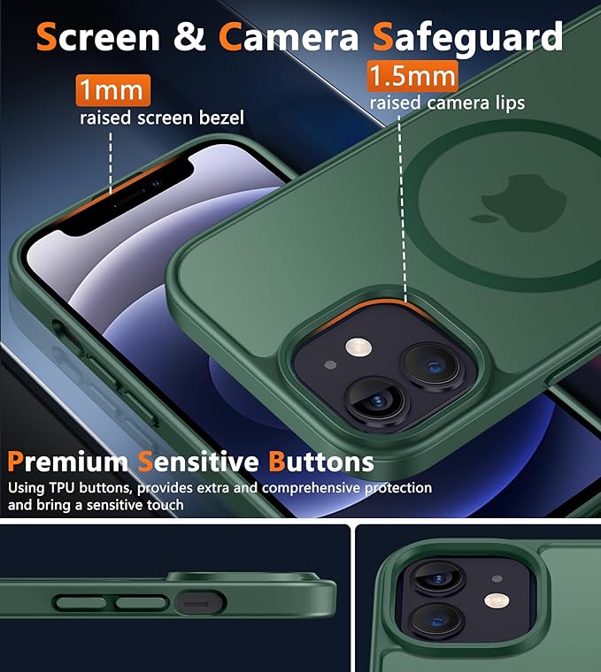 FNTCASE for iPhone 12/iPhone 12 Pro Case Green: Fit for MagSafe | Translucent Magnetic Camera Protection Slim Cases, 14FT Military Grade Drop Tested, Matte Shockproof Cover - Image 6
