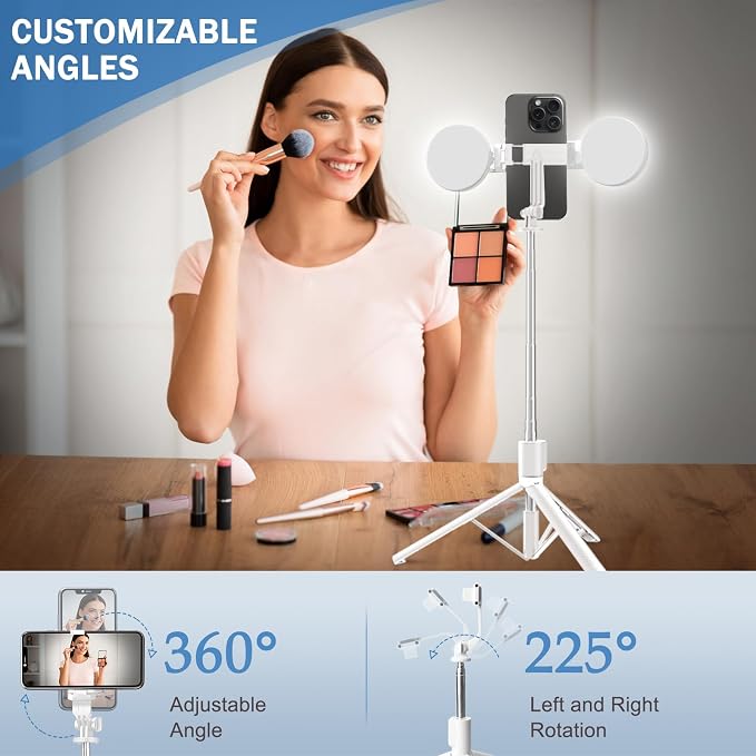 Selfie Stick Tripod with Fill Light, Phone Selfie Stick,Durable Stainless Steel Design,Bluetooth Remote Control,and Stable Three-Legged Support for Live Broadcasts,Video Shooting (White) - Image 6