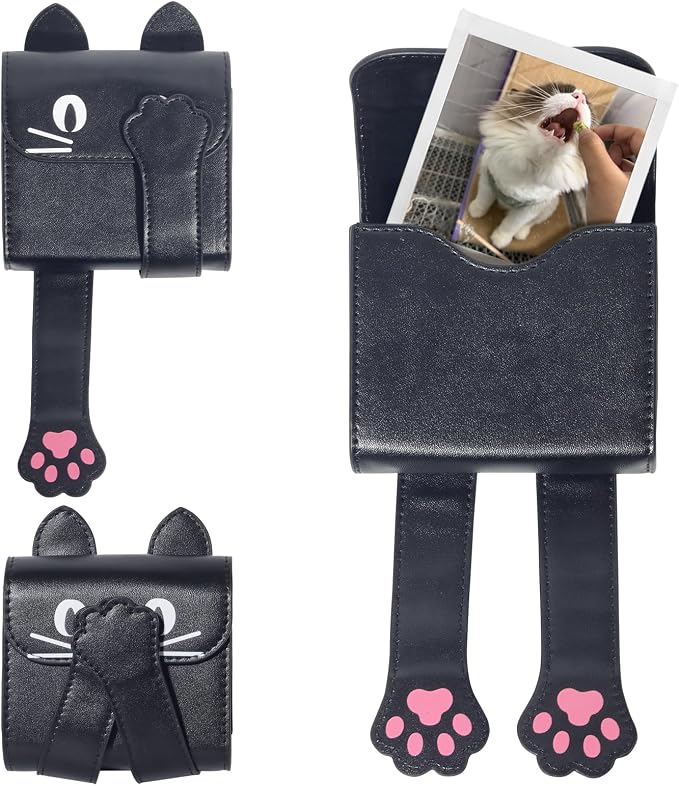 CAIYOULE Photo Storage Case for Fujifilm Instax Square Films, Black Cat | Photo Pouch for Fujifilm Instax SQ1/40/20/10/6/SP-3 2.9x3.4" Films, PU Picture Storage Pocket, Can hold 50+ Square Photos by CAIYOULE