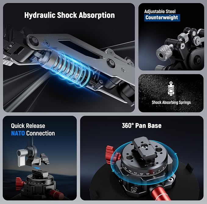 NEEWER Vacuum Suction Cup Car Mount for Action Camera w/Hydraulic Boom Arm | NATO Rail, Compatible with DJI Osmo Pocket 3 Insts360 X5 X4 X3 Hero Adapter Holder, 18oz/500g Max Load, GA022 - Image 3