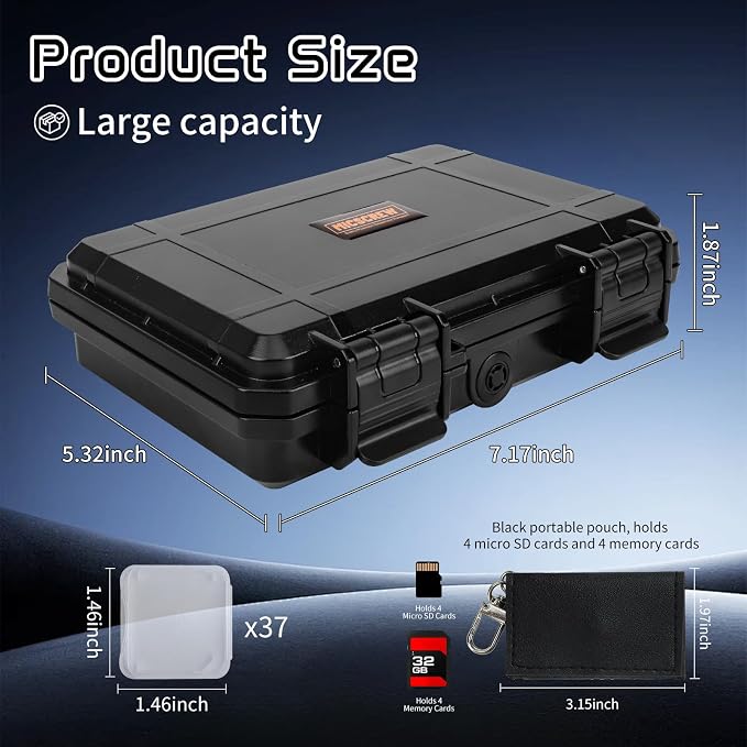 37-Slot SD Card Holder, Water-Resistant Camera Memory Card Case | SD Card Organizer with 37 Transparent Cases and 60 Visual Notes, Anti-Shock Storage for Cards - Image 2