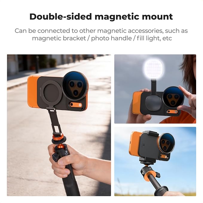K&F CONCEPT Lens Filter Mount Adapter with 58mm Variable ND2-32 Filter | Double-Sided Magnetic, Compatible with iPhone 17 Pro and 58mm Threaded Filters, FA101 - Image 4