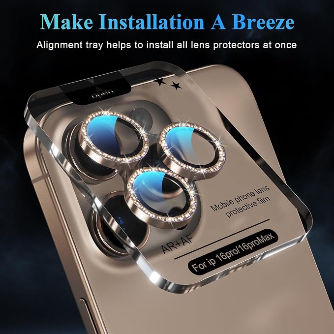 YWXTW Designed for iPhone 16 Pro/iPhone 16 Pro Max Camera Lens Protector Bling, [New Glitter Design] Individual Metal Tempered Glass Camera Cover Accessories Case Friendly (Desert Titanium) - Image 5