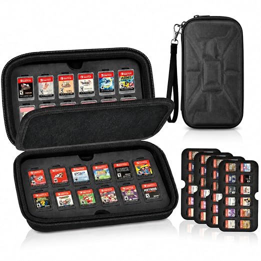 Game Card Case for Nintendo Switch, 72 Games and 144 MicroSD Cards, Black | Hard EVA Memory Card Organizer with Removable EVA-PVC Trays, Fitted Slots and Finger Grooves for Easier Browsing by GWCASE