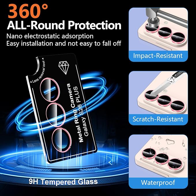 for Samsung Galaxy S26 Plus Camera Lens Protector, Individual Metal Ring Tempered Glass Lens Cover, [Strong Adsorption] Scratch Resistant Ultra-Thin HD Clear Lens Cover, 1 Set-Pink Shine - Image 4