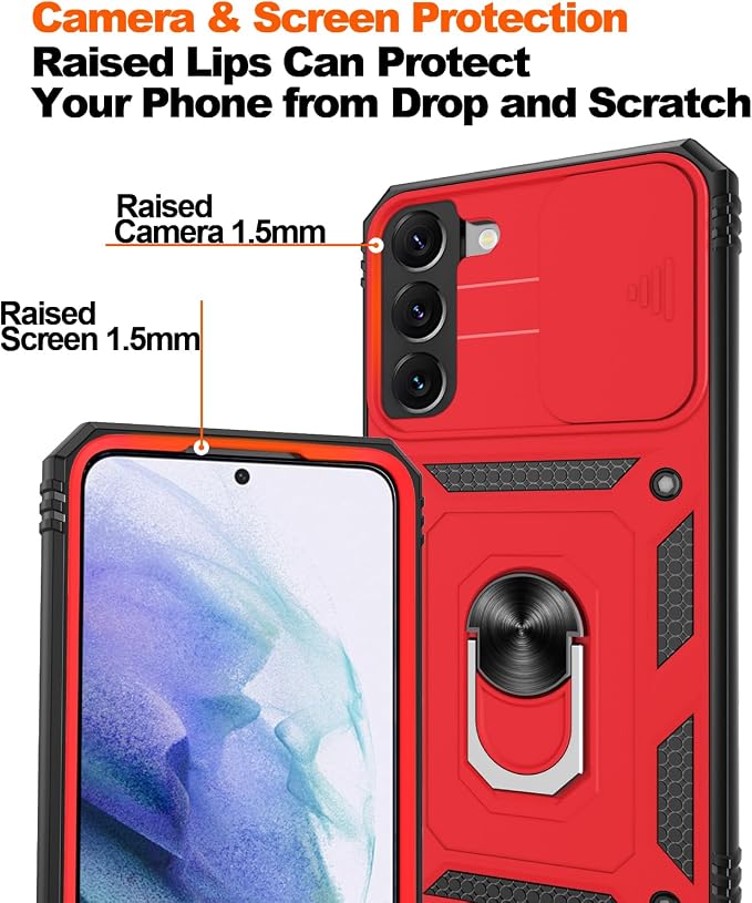 Gritup for Samsung Galaxy S22+ Plus Case with Screen Protector*2, Galaxy S22 Plus Case Build in 360° Rotating Ring Kickstand, Military Grade Protective Case for S22 Plus Phone, Red+Black - Image 5