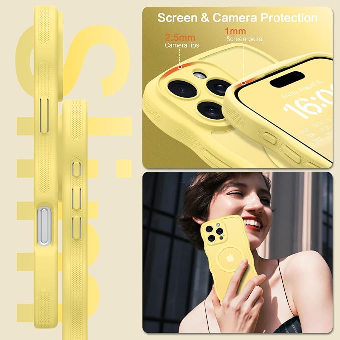 BENTOBEN Magnetic for iPhone 16 Pro Max Case, Cute Wavy [Full Camera Protection][Compatible with MagSafe] Matte Anti-Slip Bumper Women Girls Girly Protective Cover for 16 Pro Max 6.9" 2024, Yellow - Image 6