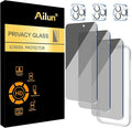 Ailun Privacy Screen Protector+Camera Lens Protector for iPhone 15 Pro Max | 3+3 Pack, 6.7 inch, Installation Frame, Dynamic Island Compatible, Anti Spy Tempered Glass by Ailun