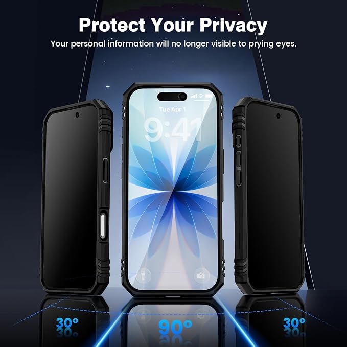 VEGO for iPhone 17 Case with Privacy Screen Protector and Stand Black | Slide Camera Cover & Ring Kickstand Military Grade Heavy Duty Protection Cover for iPhone 17 5G 6.3 Inch - Black - Image 3