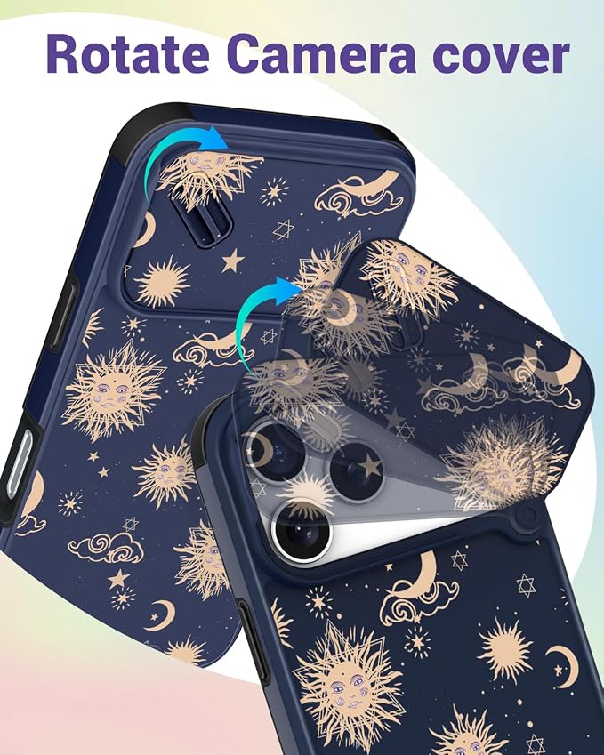 Buleens for iPhone 17 Pro Max Case 6.9 Inch - with Ring Stand & Camera Cover Aesthetic Cute Designed for Women Girls Girly Kawaii Sun Moon Star Phone Case for iPhone 17 Pro Max Compatible with Magsafe - Image 3
