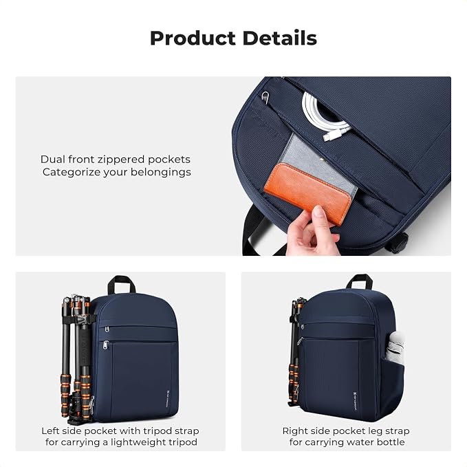 K&F CONCEPT Camera Backpack, DSLR/SLR/Mirrorless Photography Camera Bag | 14in Laptop Compartment & Rain Cover, 600D Fabric for Travel & Daily, Men & Women, Dual-Mode Detachable Dividers, Blue, B19 - Image 4