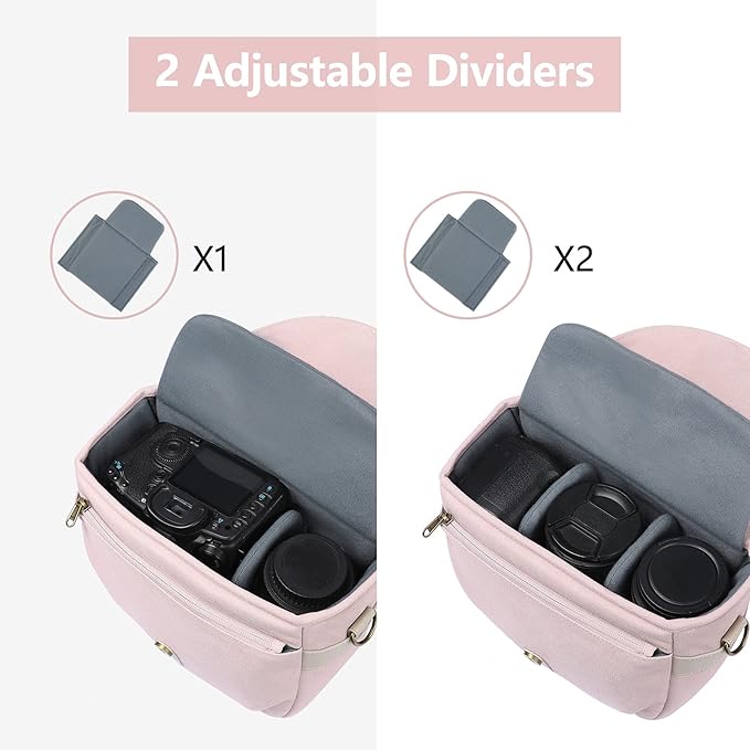BAGSMART Camera Bag, SLR DSLR Canvas Crossbody Camera Case, Compact Camera Shoulder Bag with Rain Cover for Women and Men, Pink | SLR DSLR Camera Case, Compact Camera Shoulder Bag - Image 2