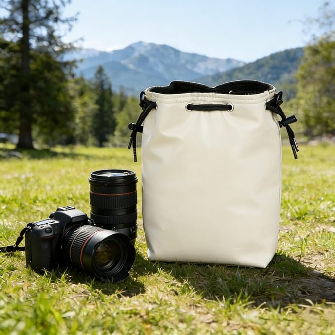 NOWNIN Drawstring Camera Lens Pouch with Cotton Pad, 9.84"x6.69", for SLR | Fleece-lined interior protects lenses from scratches & dust. Drawstring closure. Lightweight, portable for travel & storage - Image 3