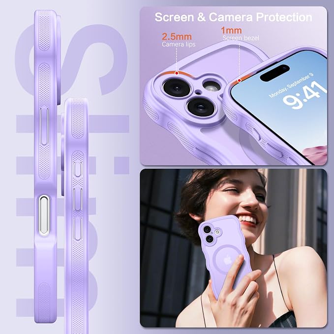 BENTOBEN Magnetic for iPhone 17 Case, Cute Wavy Full Camera Protection [Compatible with MagSafe] Translucent Matte Anti-Slip Bumper Women Girls Boys Protective Cover for 17 6.3", Light Purple - Image 5