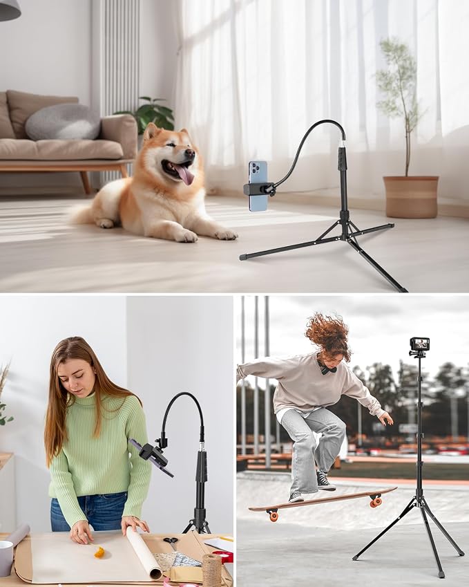 Aureday Phone Tripod, 92" Cell Phone Stand with 15" Gooseneck, Remote and Phone Holder, Overhead & Selfie Stick for Recording/Watching/Vlog, Compatible with iPhone Android (Pack of 2) - Image 7
