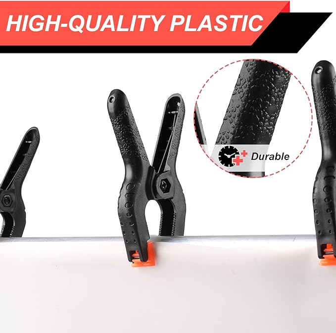 8 Pack Spring Clamps, 4.5inch Plastic Clips, Small Backdrop Clips, Clamps Heavy Duty, Spring Clips for Crafts, Backdrop Stand, Woodworking, Photography Studios (Black) - Image 3