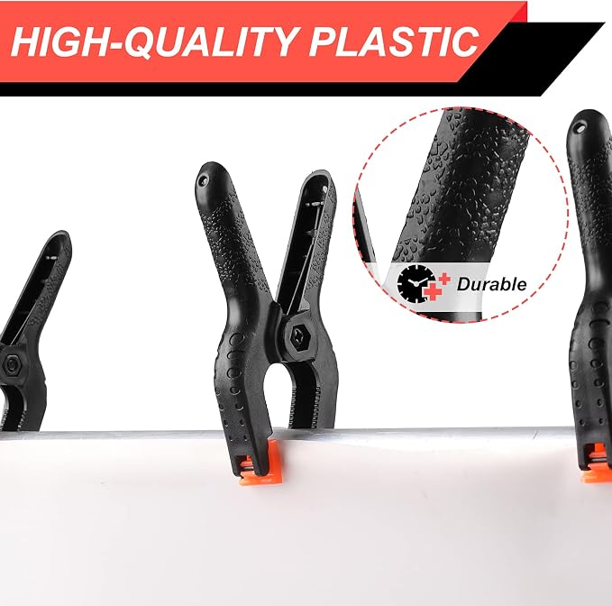 12 Pack Plastic Spring Clamps, 3.5inch Small Heavy Duty Clips for Crafts, Backdrop Stand, Woodworking, Photography Studios (Black) - Image 3