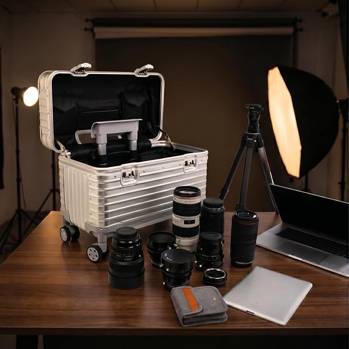 Full Aluminum Rolling Camera Bag 18" Camera Case | Wheeled Photography Gear Case, Carry-on Luggage, Dual TSA locks, Detachable Wheels & Dividers, Fits 17" laptop, DSLRs & Lens - Image 5