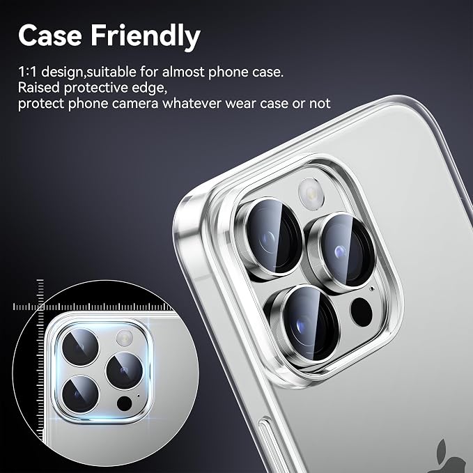 WSKEN for iPhone 15 Pro/iPhone 15 Pro Max Camera Lens Protector,[Keep Original Shooting] Shatterproof 9H Tempered Glass Camera Screen Protector Metal Ring Cover Film Accessories,Silver Titanium - Image 5