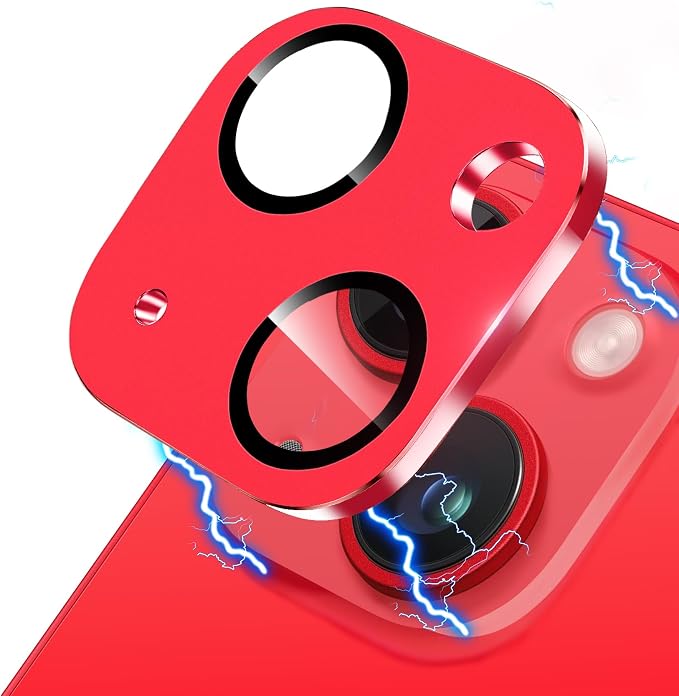Camera Lens Protector for iPhone 14 /iPhone 14 Plus Metal Camera Cover Film, 9H Tempered Glass, Anti-Scratch, Case Friendly - Red by Hsefo
